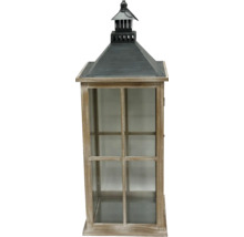 Lanterne décorative en bois avec panneaux de verre et toit en métal