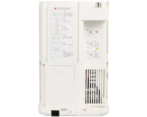 Vue arrière d''un humidificateur avec instructions d''entretien du filtre