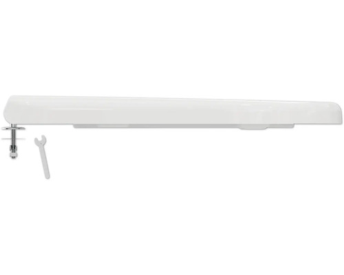 Weißer Toilettendeckel mit Befestigungsmaterial und Schraubenschlüssel