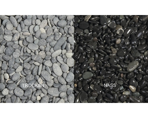 Deux moitiés avec des graviers décoratifs secs et humides