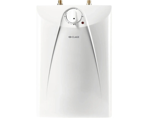 Warmwasserspeicher mit Temperatureinstellung und Clage Logo