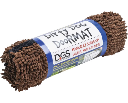 Schmutzfangmatte für Hunde, aufgerollt.