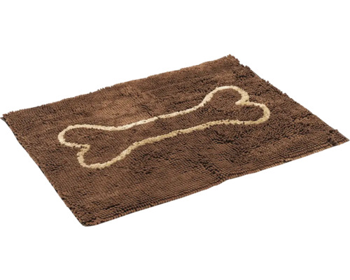 Braune Schmutzfangmatte mit Knochenmotiv für Hunde.
