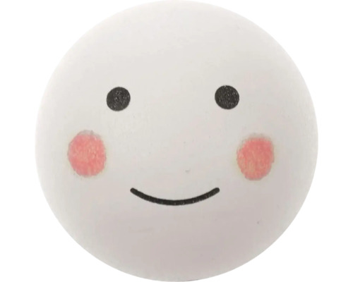 Holzkugel gebohrt weiß 35 mm 4 Stk Smiley-Motiv