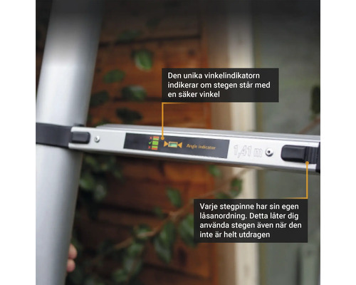 Detailansicht einer Leiter mit Winkelanzeige zur sicheren Positionierung