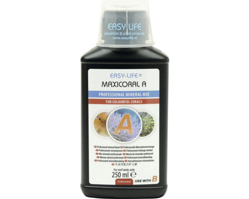 Mélange de minéraux eau de mer MaxiCoral A 250 ml liquide pour aquariums d'eau de mer avec coraux complexe strontium / baryum, Mg, Mn, Fe, Mo, Li, Rb, Cr, Co, Se, Cu, Zn, Ni, Se