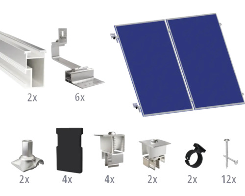 Kit de montage pour 2 modules photovoltaïques (2x1) toiture inclinée/toiture en tuile y compris 2x rails de montage de 2400 mm