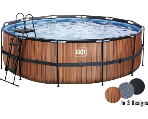 Kit piscine tubulaire hors sol EXIT WoodPool ronde Ø 450x122 cm avec système de filtre à sable et échelle aspect bois