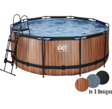 Kit piscine hors sol tubulaire EXIT WoodPool rond Ø 360x122 cm avec groupe de filtration à sable et échelle aspect bois