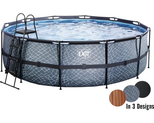 Kit piscine tubulaire hors sol EXIT StonePool ronde Ø 450x122 cm avec système de filtre à sable et échelle aspect pierre