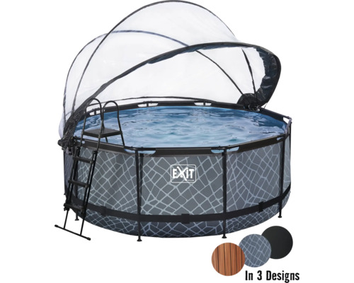 Kit piscine hors sol tubulaire EXIT StonePool rond Ø 360x122 cm avec groupe de filtration à sable, bâche et échelle aspect pierre