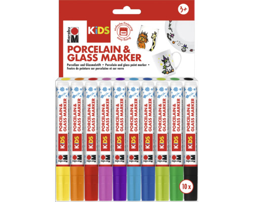 Marqueur Marabu KiDS Porcelain & Glas Mega Fun 10x 1-3 mm Marabu Kids marqueurs pour porcelaine et verre, 10 pièces