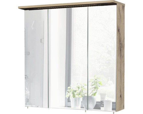 Armoire de toilette Möbelpartner Profil16 70 x 16 x 72 cm chêne nature 3 portes led