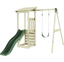 Aire de jeux en bois avec toboggan et balançoire