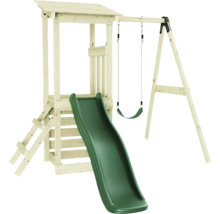 Tour de jeu avec toboggan et balançoire en bois