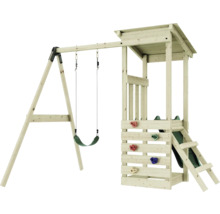 Tour de jeux en bois avec balançoire, mur d''escalade et toboggan pour le jardin