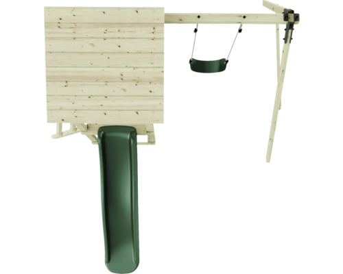 Spilltuerm mat Schaukel a Rutsch aus Holz