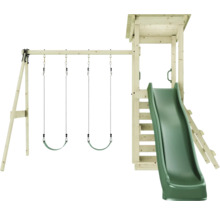 Spielplatz mit Schaukeln, Rutsche und Kletterturm aus Holz
