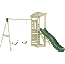 Spielplatz mit Schaukel und Rutsche aus Holz