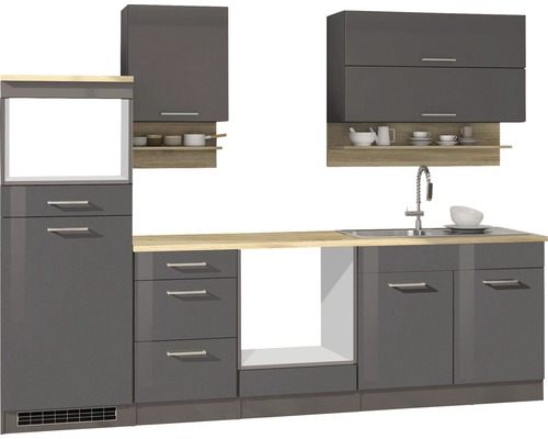Held Möbel Küchenzeile Mailand 270 cm grau hochglanz zerlegt Variante reversibel