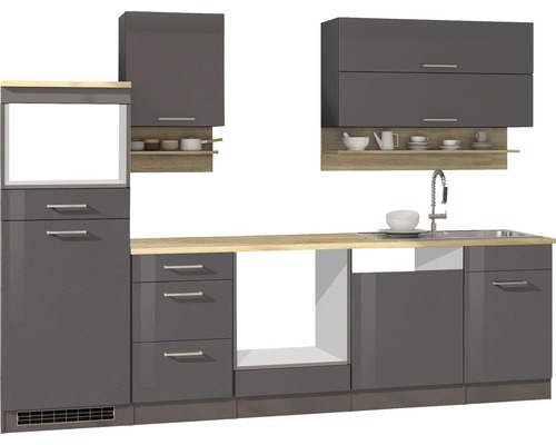 Held Möbel Küchenzeile Mailand 280 cm grau hochglanz zerlegt Variante reversibel