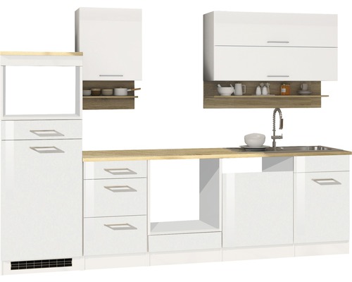 Held Möbel Küchenzeile Mailand 280 cm weiß hochglanz zerlegt Variante reversibel