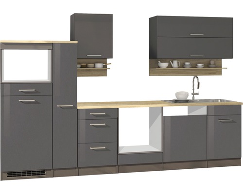 Held Möbel Küchenzeile Mailand 310 cm grau hochglanz zerlegt Variante reversibel