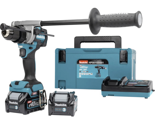 Perceuse-visseuse à percussion sans fil Makita XGT® HP001GD201 40V, avec 2 batteries (2,5 Ah), chargeur et MAKPAC T.3