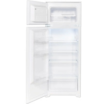 Offener weißer Kühlschrank mit Gefrierfach oben