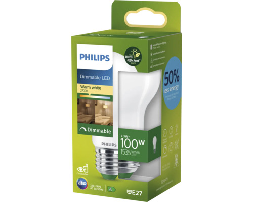 Ampoule LED Philips, à intensité variable, blanc chaud, culot E27, dans son emballage