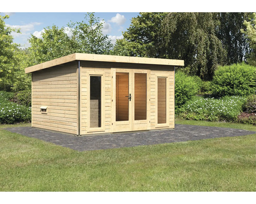 Chalet sauna Karibu Sainburga 2 sans poêle avec vestibule et porte tout verre bronzée