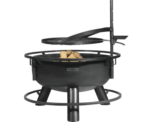 Feuerstelle mit Grillrost und Holz