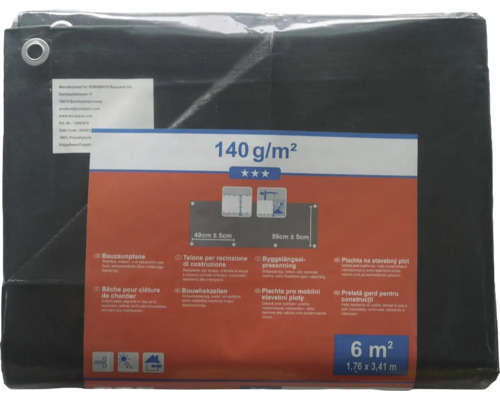 Bâche de protection noire, 1,76 mètre sur 3,41 mètres