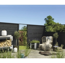 Espace de jardin décoratif avec clôture en bois, chaise et plantes
