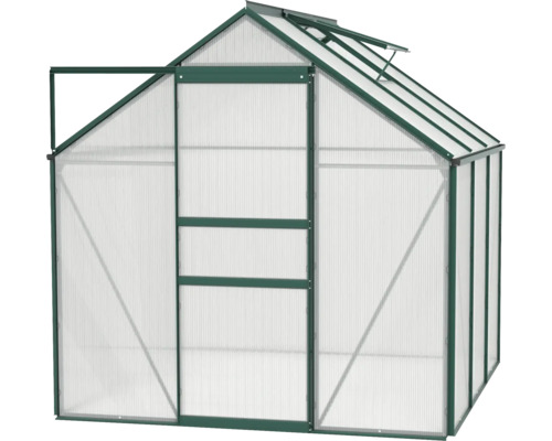 Gewächshaus mit geöffneter Tür.