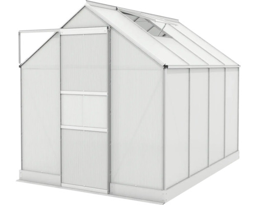 Serre avec porte coulissante et fenêtre de toit