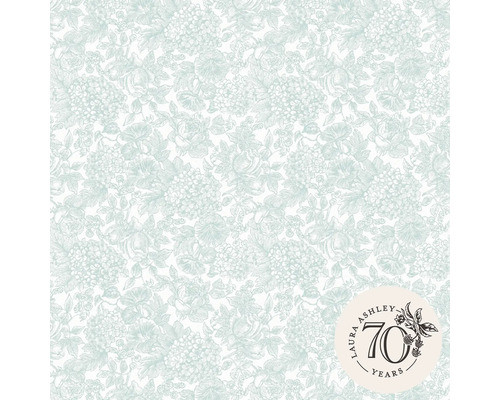 Papier peint Laura Ashley avec motif floral et logo Laura Ashley pour le 70e anniversaire