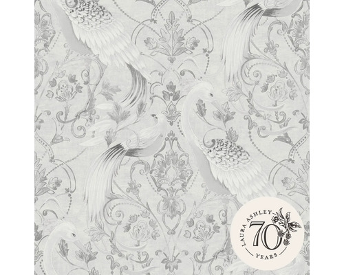 Vliestapete 119868 Laura Ashley Vögel Ornament silber Laura Ashley Tapete mit Vogel- und Blumenmuster