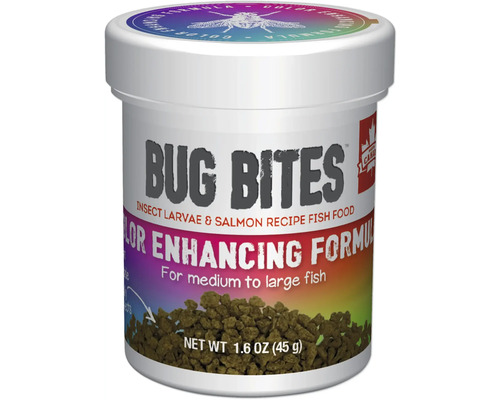 Granulatfutter Aquarium Fluval Bug Bites Colour Enhancing Futter M-L 45 g farbverstärkendes Granulat für Süßwasserfische mit hohem Insektenanteil Bug Bites Fischfutter für mittelgroße bis große Fische, Insektenlarven und Lachsrezept, 45 Gramm