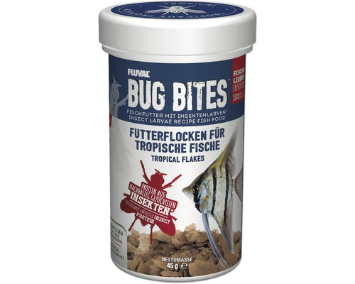 Flockenfutter Aquarium Fluval Bug Bites Tropical Flakes 250 ml Futterflocken für tropische Fische mit hohem Insektenanteil Fluval Bug Bites Fischfutter für tropische Fische, 45 Gramm