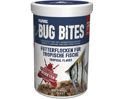 Flockenfutter Aquarium Fluval Bug Bites Tropical Flakes 1000 ml Futterflocken für tropische Fische mit hohem Insektenanteil Fluval Bug Bites Fischfutter für tropische Fische, 180 Gramm