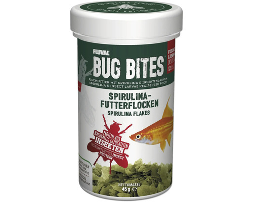 Flockenfutter Aquarium Fluval Bug Bites Spirulina Flakes 250 ml Spirulina Futterflocken mit hohem Insektenanteil Fluval Bug Bites Fischfutter mit Spirulina und Insektenlarven, 45 Gramm