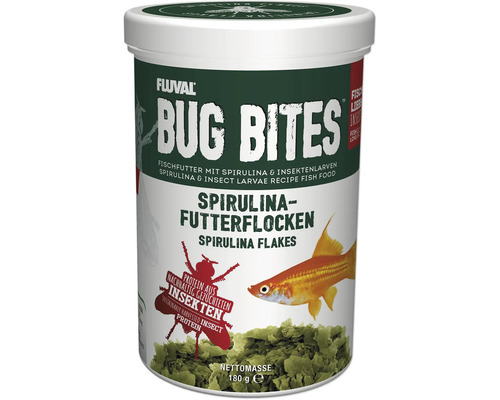 Flockenfutter Aquarium Fluval Bug Bites Spirulina Flakes 1000 ml Spirulina Futterflocken mit hohem Insektenanteil Fluval Bug Bites Spirulina Flocken Fischfutter, 180 Gramm, im Behälter