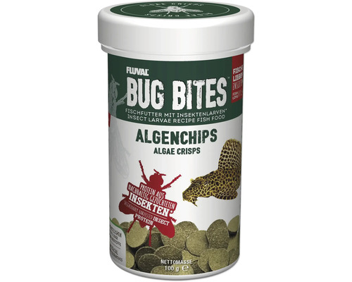 Nourriture Aquarium Fluval Bug Bites algues Wafers 250 ml copeaux d'algues à haute teneur en insectes Boîte d''aliments pour poissons Fluval Bug Bites Algenchips, 100 grammes