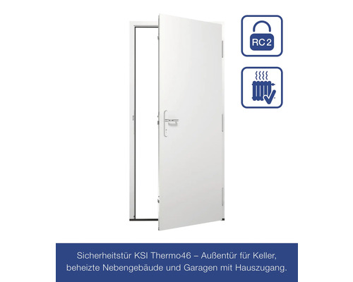 Porte de sécurité ouverte KSI Thermo46 avec norme de sécurité RC2 et isolation thermique pour caves, dépendances chauffées et garages avec accès à la maison