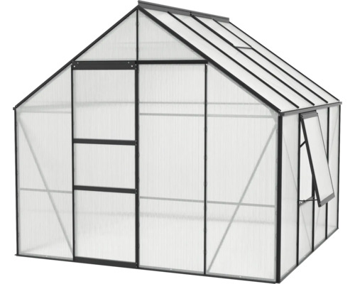 Serre avec panneaux en polycarbonate et cadre en acier