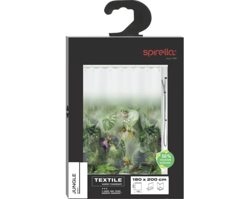 Spirella Duschvorhang mit Dschungel Motiv, Textil, 180 x 200 cm