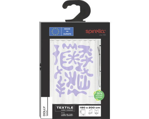 Spirella Duschvorhang Dolly Lavendel, Textil, wasserabweisend, 180 x 200 cm, hergestellt in Europa