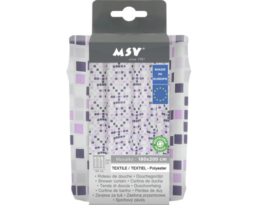 Rideau de douche MSV avec motif mosaïque, dimensions 180x200 cm, en polyester recyclable