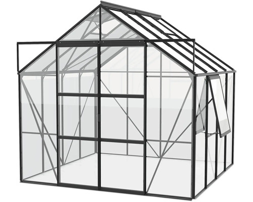 Serre avec cadre en acier et panneaux de verre